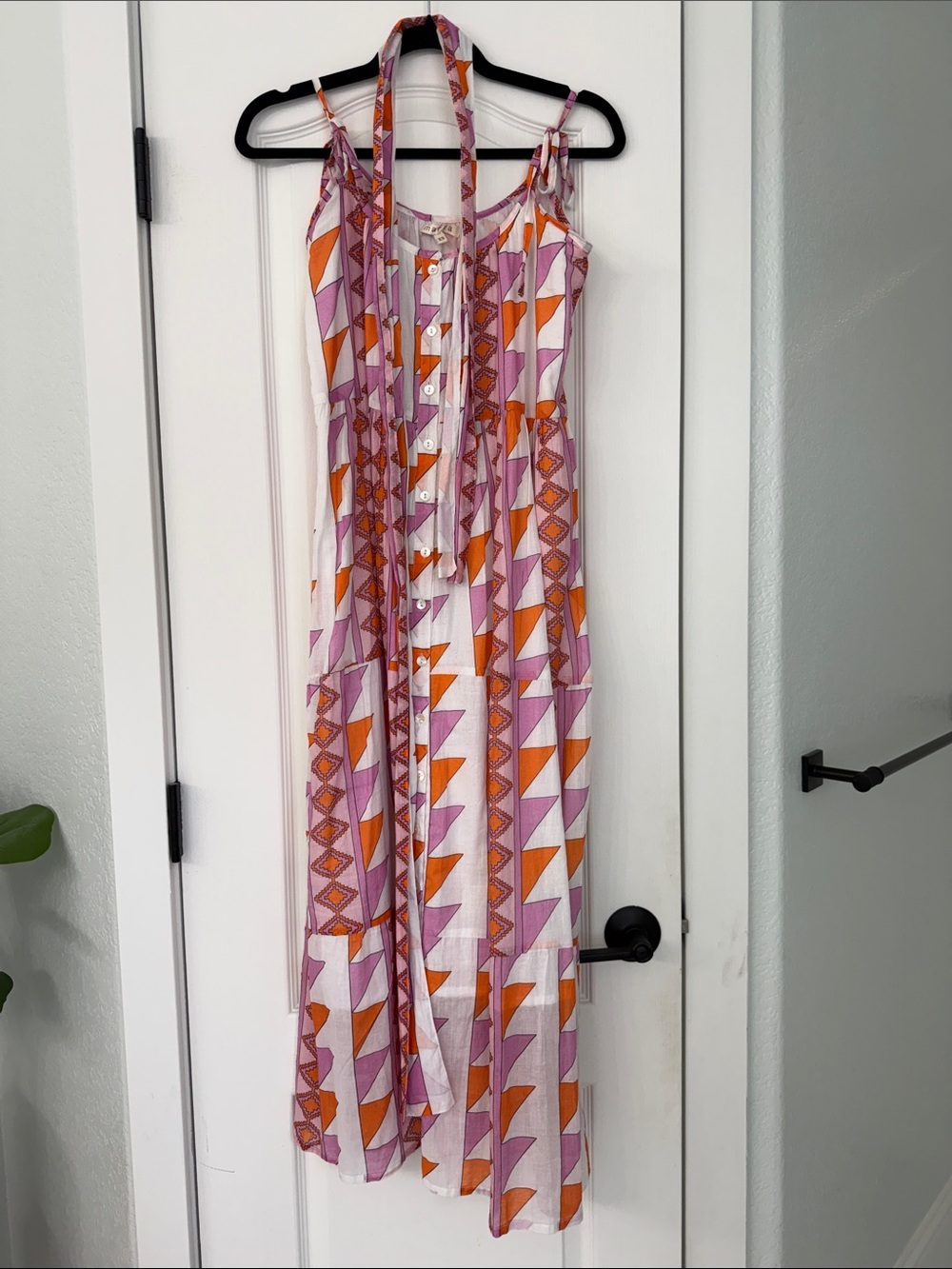 Marea Siesta Dress with Tiein Pink & Orange Geometric Print